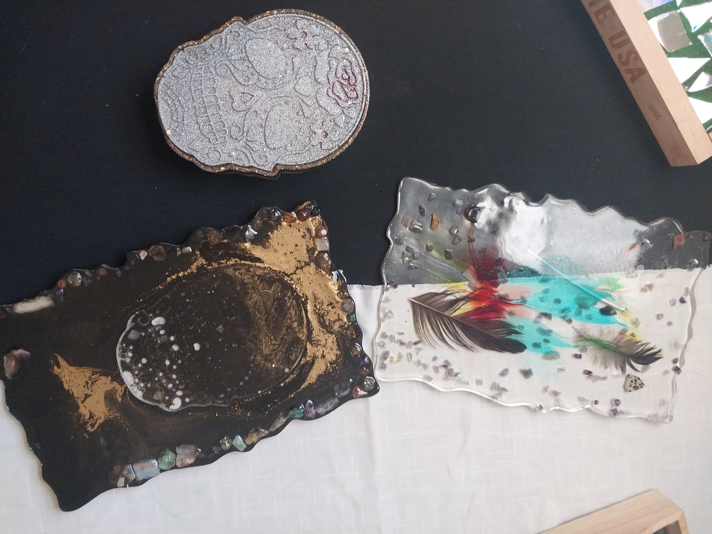 Black and Gold Skull Tray with Stones