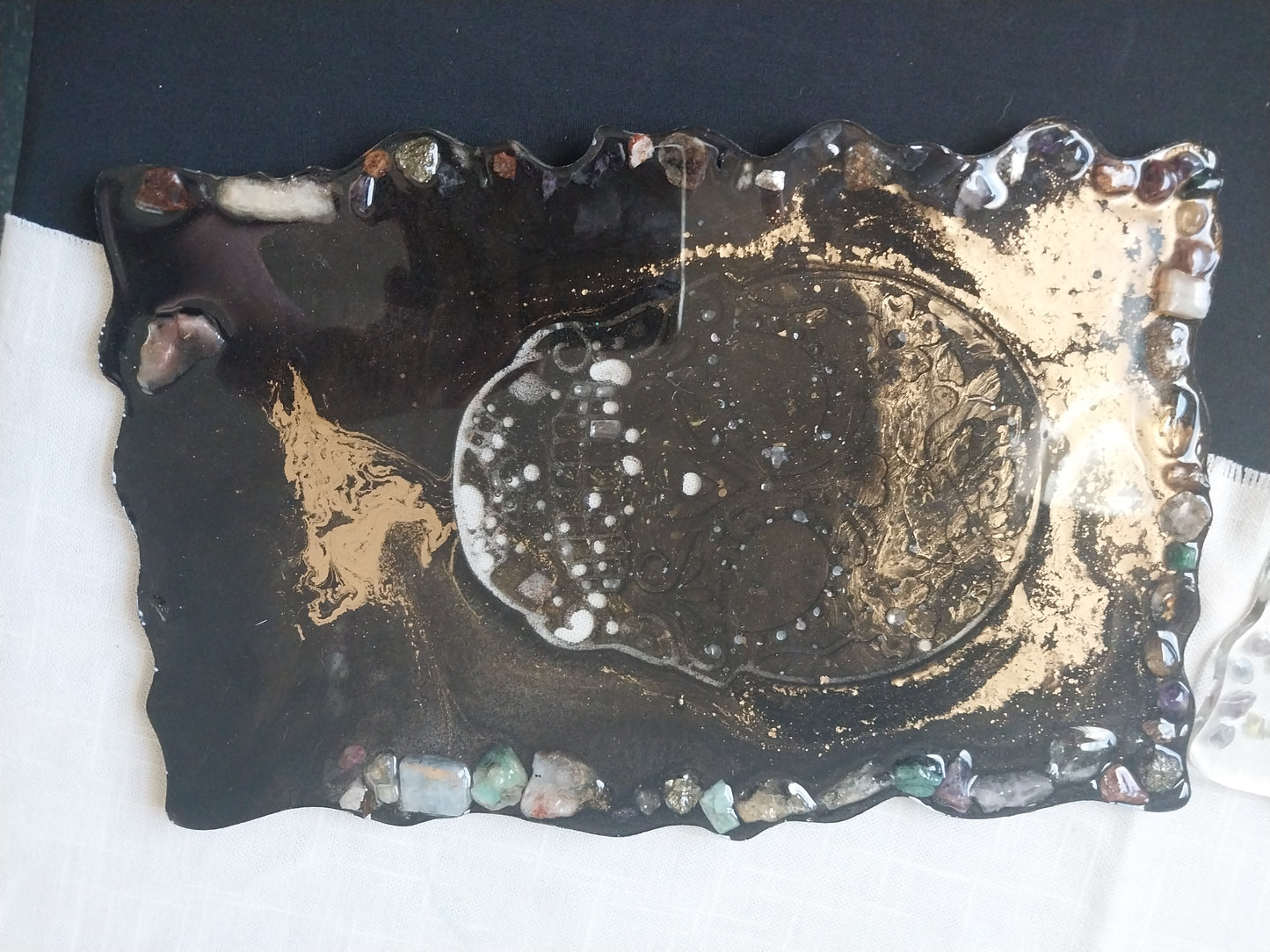 Black and Gold Skull Tray with Stones