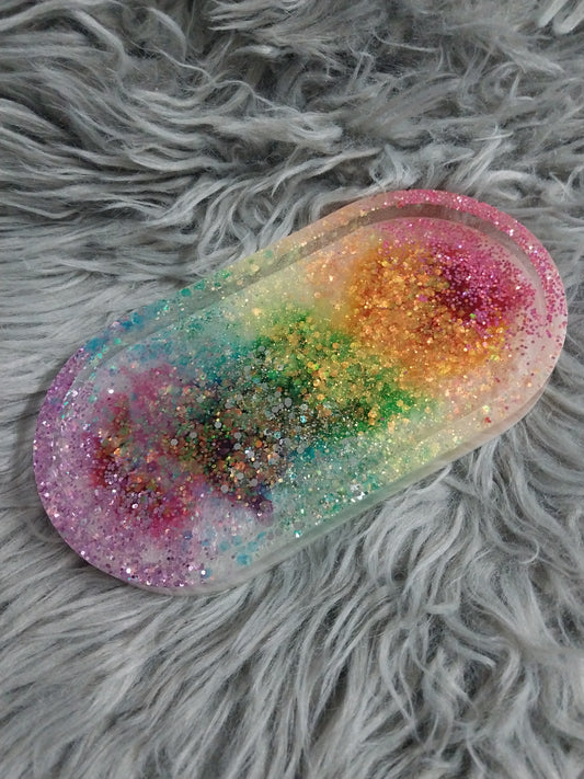 Glittery rainbow soap tray