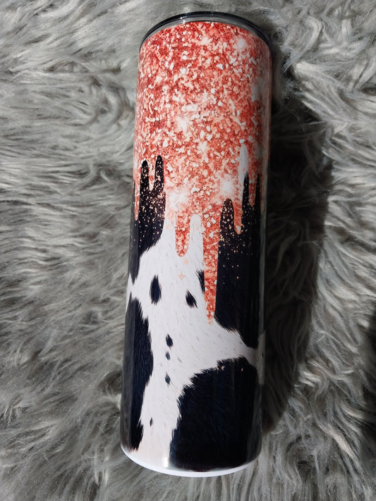 Cow Print Glitter Tumbler